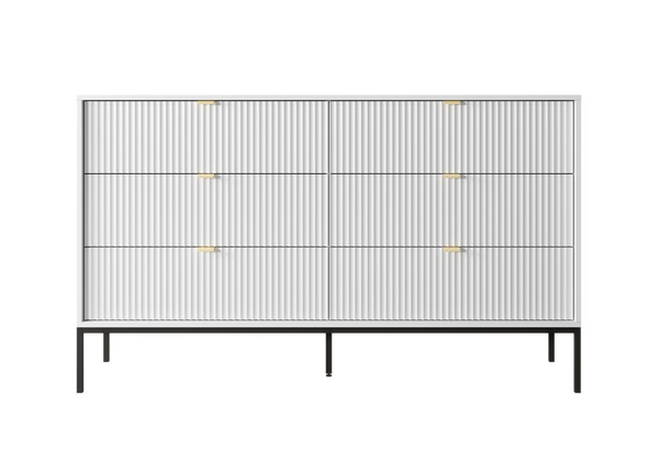 Kommode – Sideboard – NKS154 – NOVA – Weiß – Breite Schubladenkommode mit eleganter Rillenstruktur