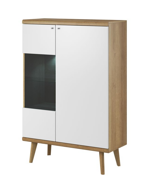 Vitrine – PRIMO – PWT90 – Weiß / Sonoma Eiche – Breite Designvitrine mit viel Stauraum