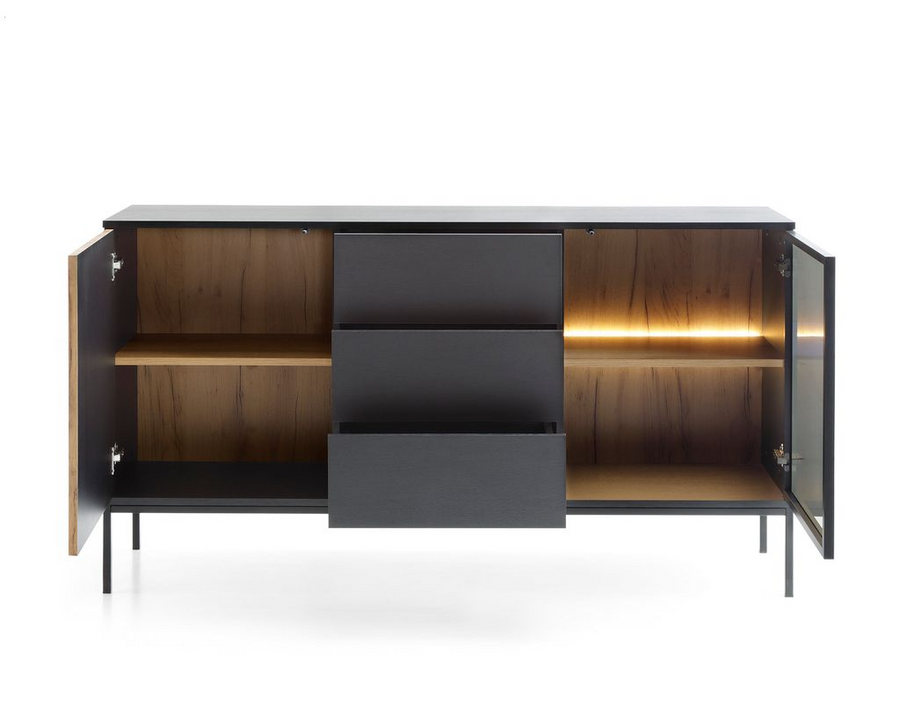 Sideboard – SENTO – KSZ154 mit Push-to-open, Glastür und LED-Beleuchtung
