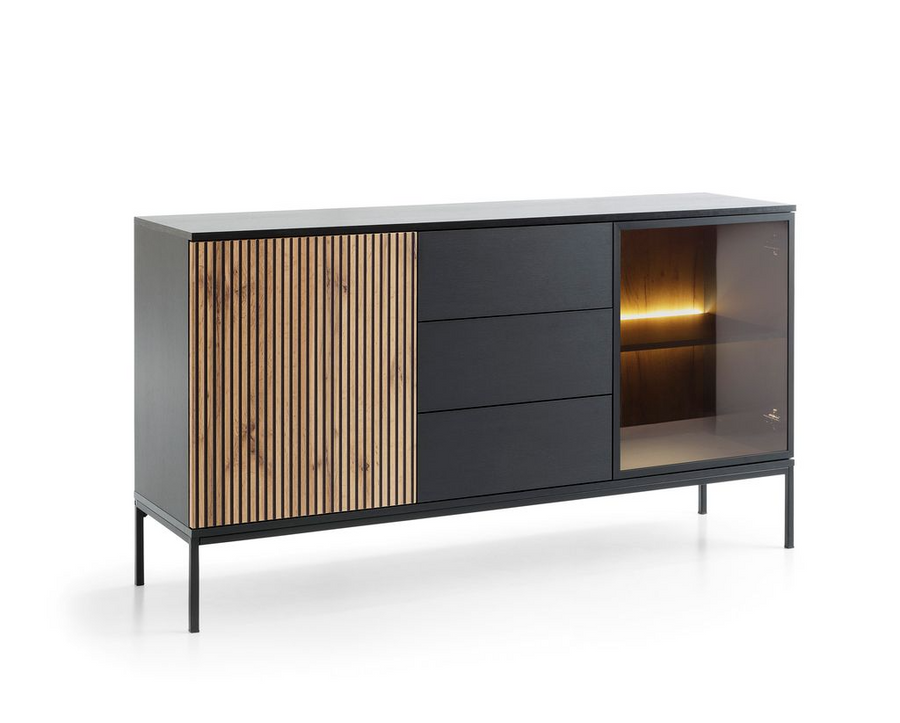 Sideboard – SENTO – KSZ154 mit Push-to-open, Glastür und LED-Beleuchtung