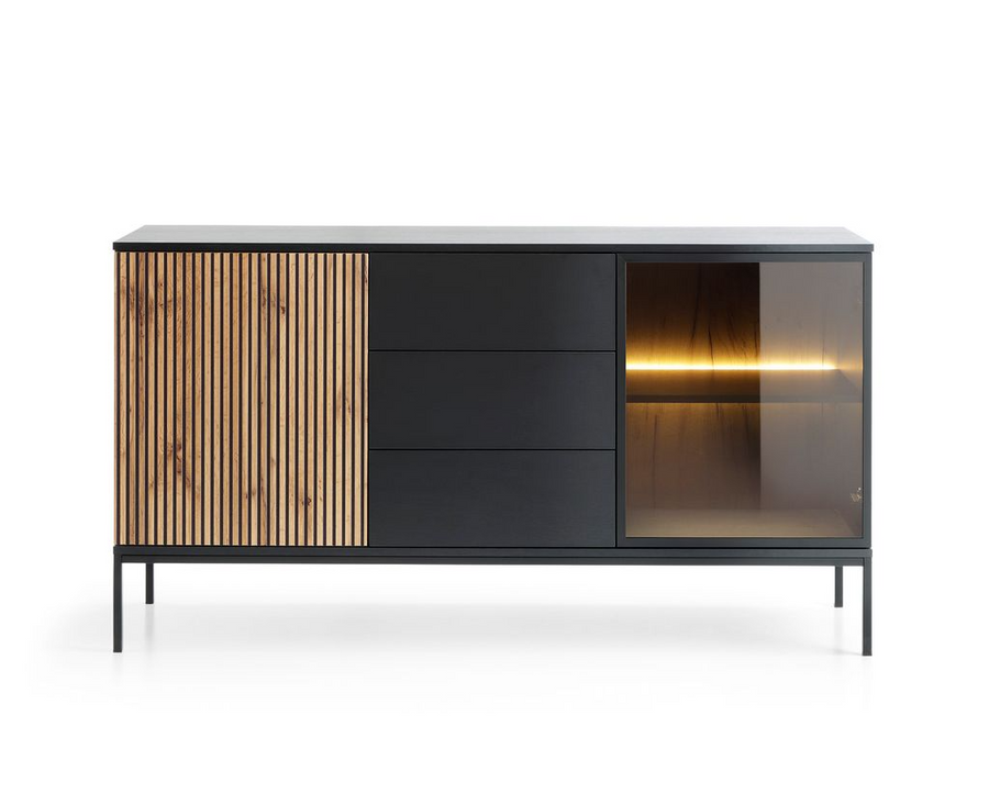 Sideboard – SENTO – KSZ154 mit Push-to-open, Glastür und LED-Beleuchtung