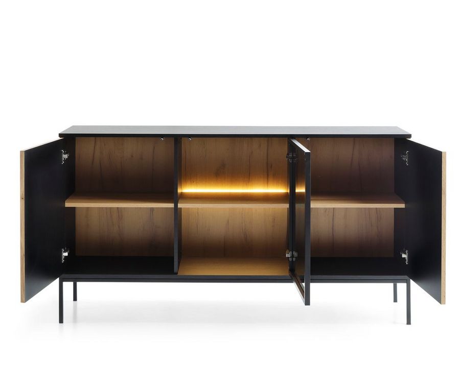 Kommode – SENTO – K154 mit Push-to-open, Glastür und LED-Beleuchtung