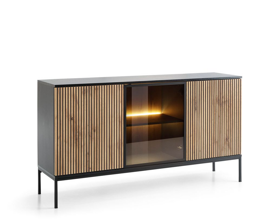 Kommode – SENTO – K154 mit Push-to-open, Glastür und LED-Beleuchtung