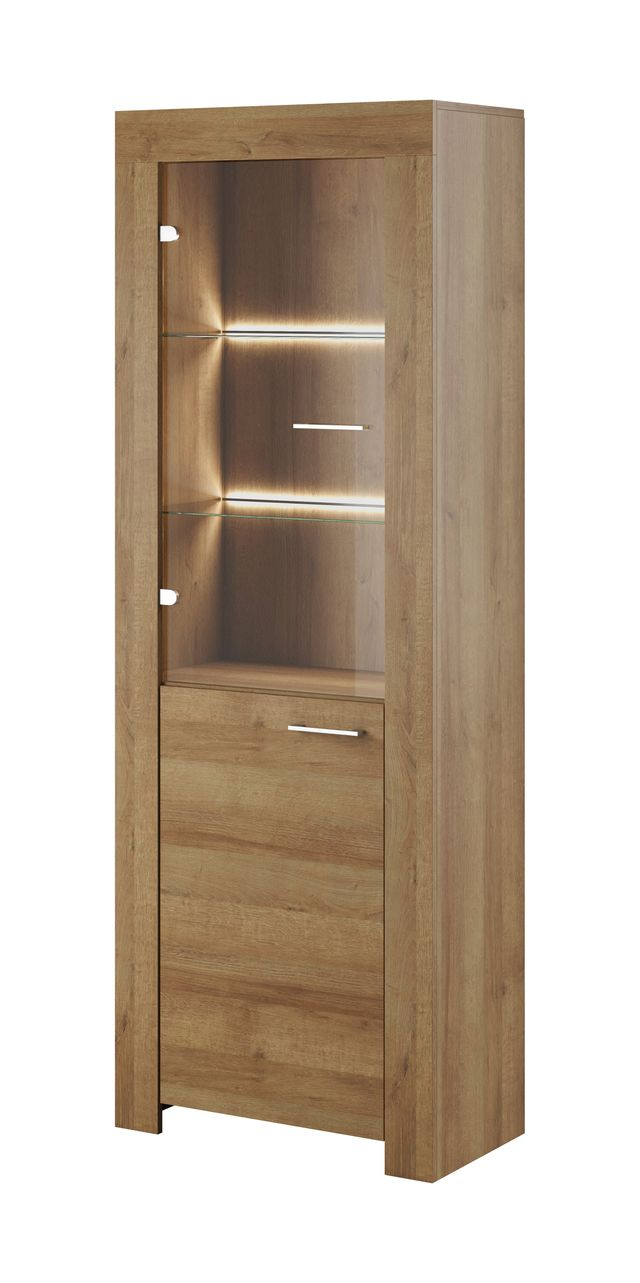 Vitrine – SKY – SWT70 Sonoma Eiche, schmale Designvitrine mit Glas- und Holzböden