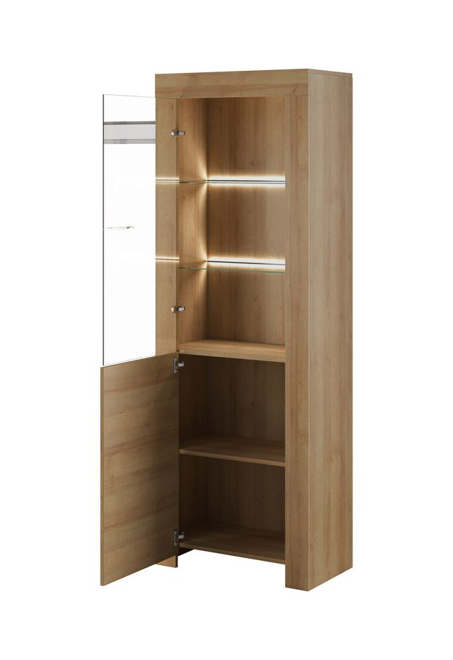 Vitrine – SKY – SWT70 Sonoma Eiche, schmale Designvitrine mit Glas- und Holzböden