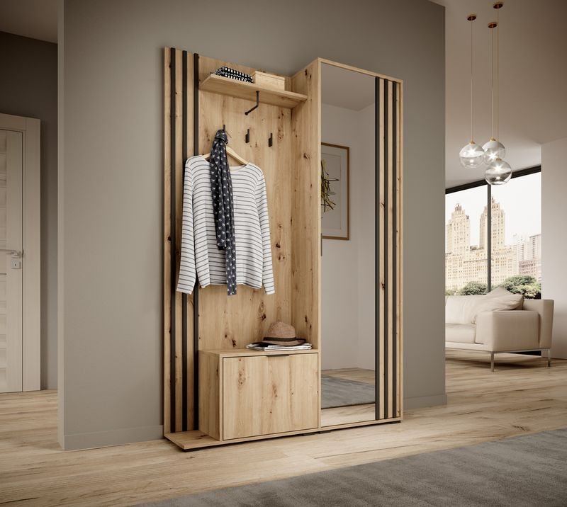 Garderobe mit Spiegeltür – NELLY – Flurgarderobe ohne Sitzkissen