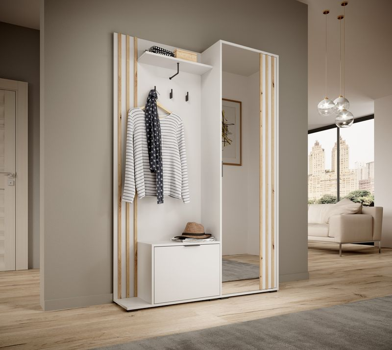 Garderobe mit Spiegeltür – NELLY – Flurgarderobe ohne Sitzkissen