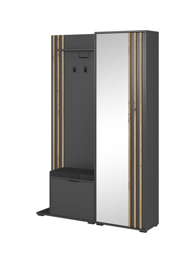 Garderobe mit Spiegeltür – NELLY – Flurgarderobe mit Sitzkissen