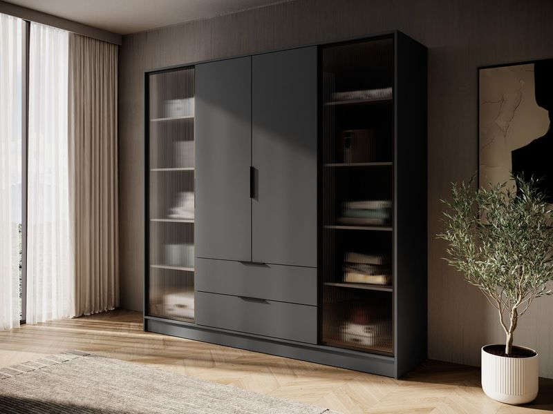 Kleiderschrank – KELLY 4D RD – Glasfront mit Aluminiumrahmen – Flexibler Stauraum