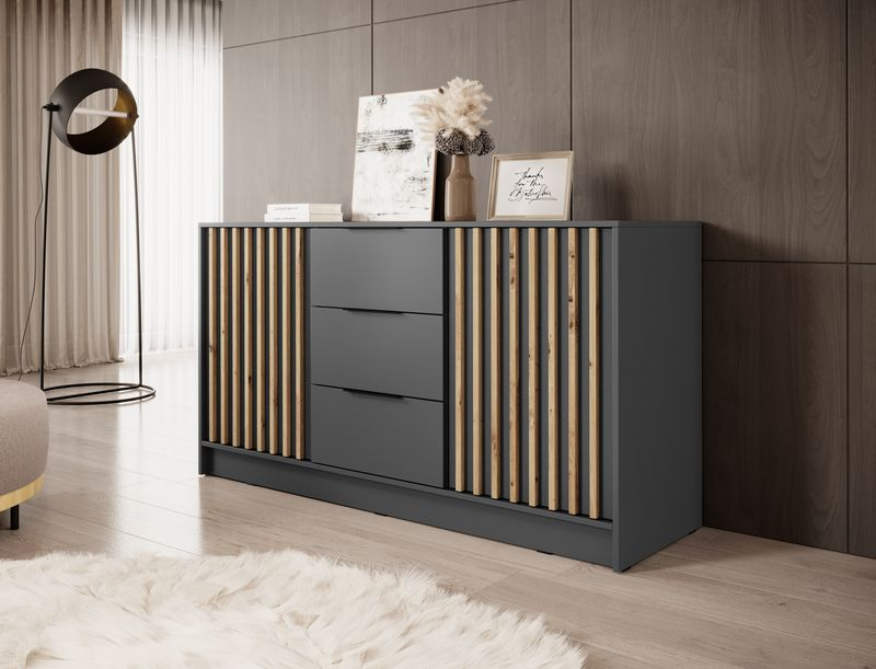 Kommode – NELLY KOM 3D – Breite Kommode mit Lamellenfront