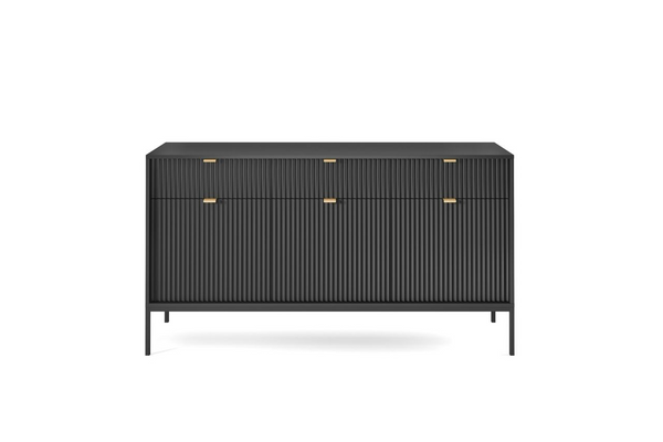 Kommode – Sideboard – KSZ154 – NOVA – Schwarz – Breite Stauraumkommode mit moderner Rillenoptik