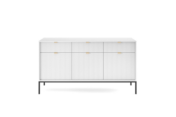 Kommode – Sideboard – KSZ154 – NOVA – Weiß – Elegante Stauraumlösung im modernen Rillen-Design