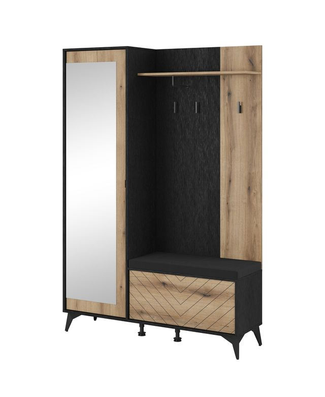 Garderobe mit Spiegel – DIAMOND – Flurgarderobe mit Stauraum, Artisan Eiche / Schwarz