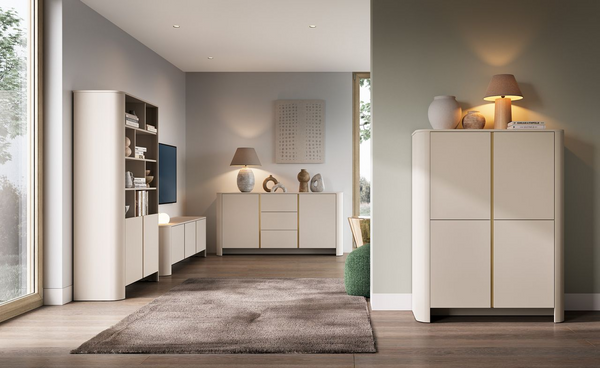 Wohnzimmer Set – 2 Hochkommode – TV Lowboard – Kommode / BARI – Kaschmir – Modernes 4-teiliges Wohnset mit viel Stauraum