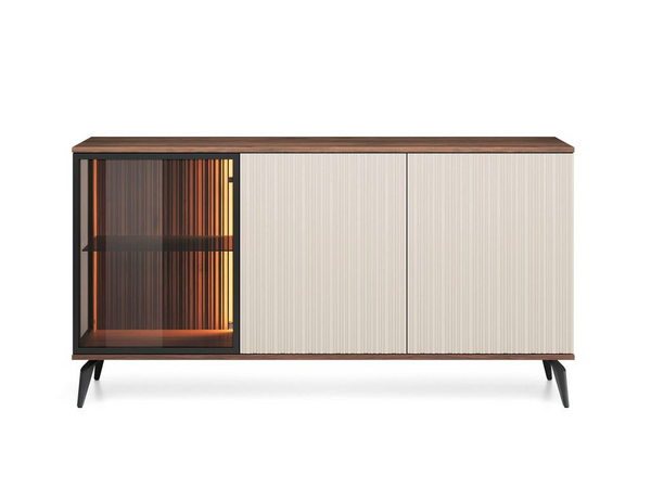 Sideboard – VICI – K-154 Kaschmir / Walnuss, modernes Design mit LED-Akzent