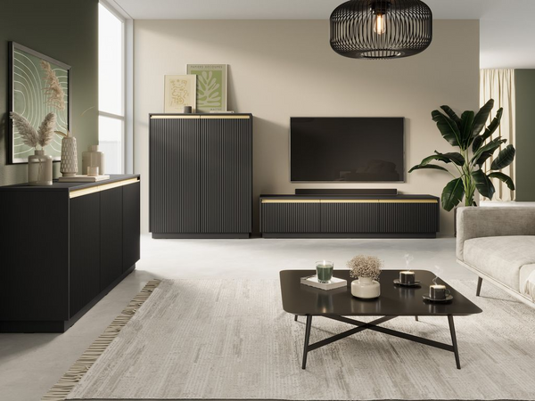 Wohnzimmer Set – 3-teilig – ROYAL – Gerillte Front – Moderne Wohnlösung mit Soft-Close