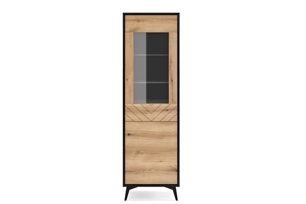 Vitrine – W54 – DIAMOND – Eiche Evoke / Schwarz – Moderne Standvitrine mit Glasfront
