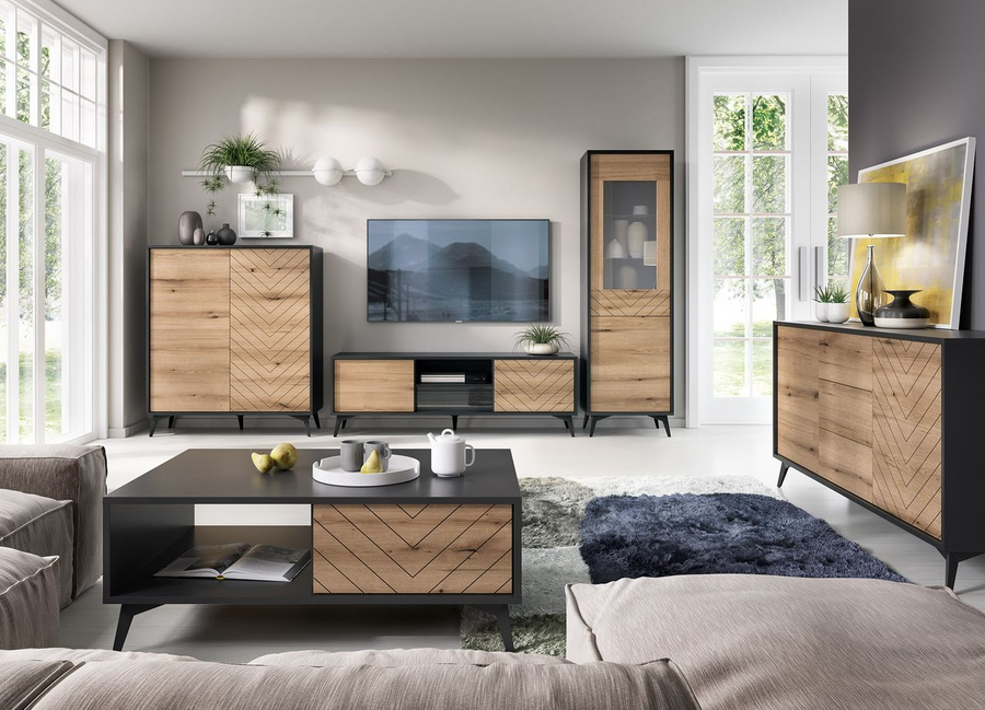 Kommode – DIAMOND – K154 Eiche Evoke / Schwarz, modernes Stauraumdesign