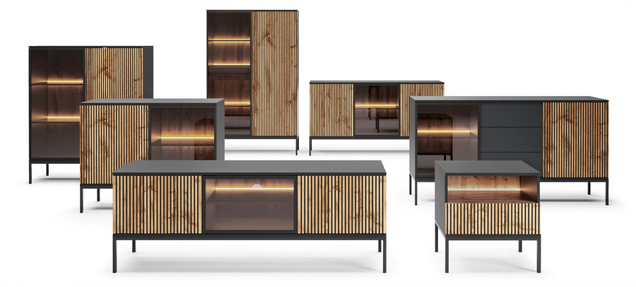 Kommode – SENTO – K104 mit Glastür, Push-to-open & LED-Beleuchtung