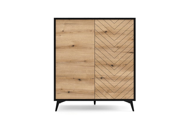 Hochkommode – Sideboard – KD104 – DIAMOND – Eiche Evoke / Schwarz – Moderne Stauraumlösung mit elegantem Design