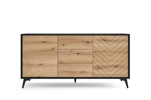 Kommode – Sideboard – KSZ154 – DIAMOND – Eiche Evoke / Schwarz – Modernes Design mit Schubladen & Türen