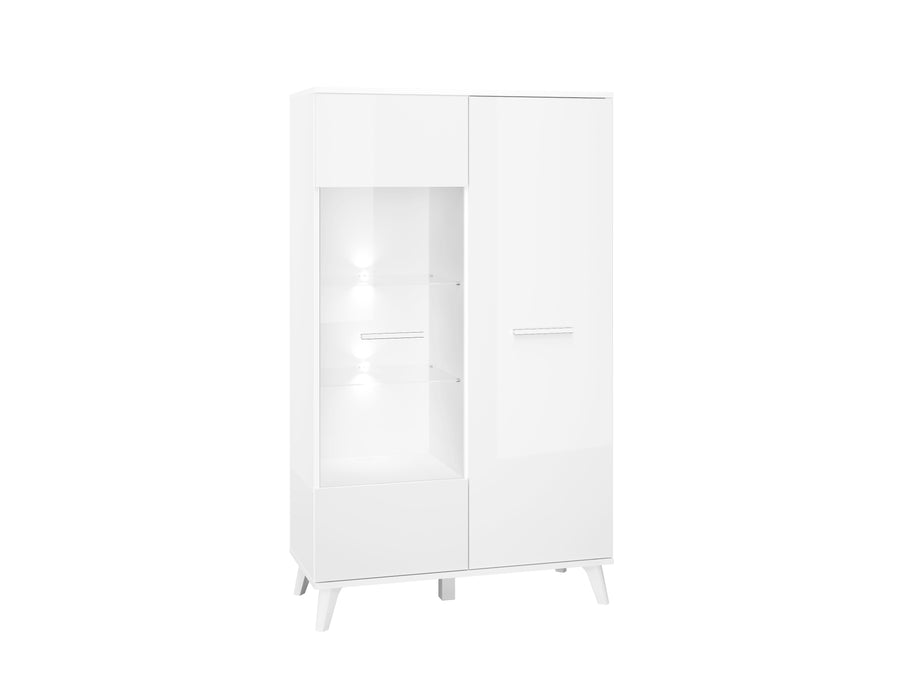 Vitrine – SECCO 08 – Eleganter Vitrinenschrank in Weiß Hochglanz mit Glastür