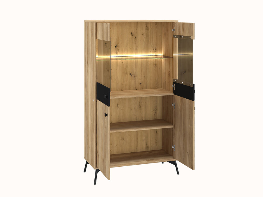 Vitrine – AGIS 03 – Moderne Standvitrine mit Holzoptik
