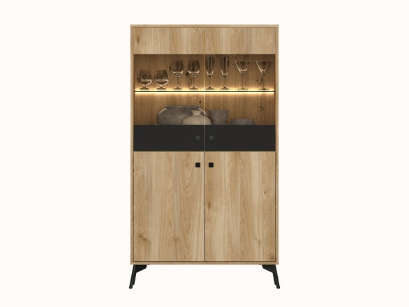 Vitrine – AGIS 03 – Moderne Standvitrine mit Holzoptik
