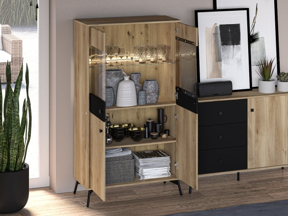 Vitrine – AGIS 03 – Moderne Standvitrine mit Holzoptik