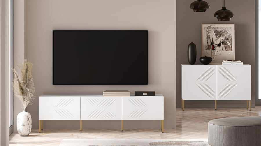 TV-Lowboard – CLEARING 04 – Moderne Medien-Bank mit geometrischer Fräsung