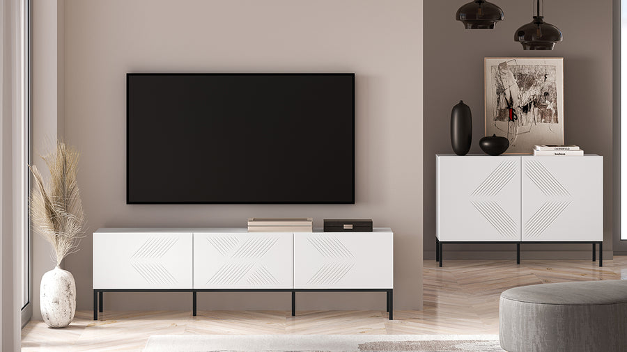 TV-Lowboard – CLEARING 04 – Moderne Medien-Bank mit geometrischer Fräsung