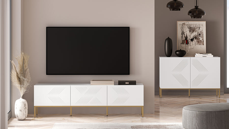 TV-Lowboard – CLEARING 04 – Moderne Medien-Bank mit geometrischer Fräsung