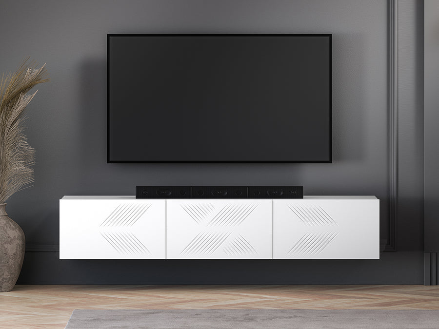 TV-Lowboard Hängend – CLEARING 07 – Schwebedesign mit geometrischer Fräsung