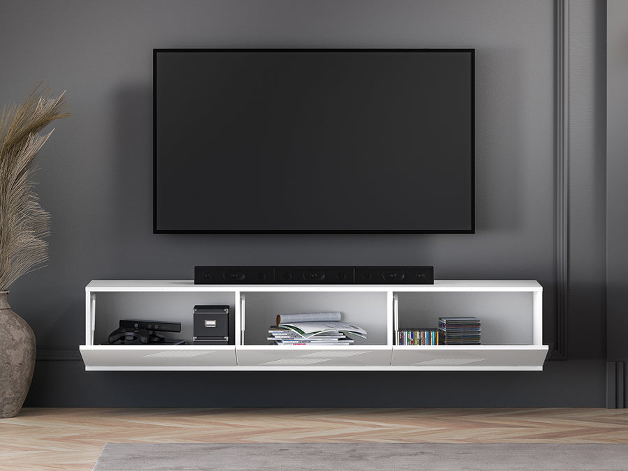 TV-Lowboard Hängend – CLEARING 07 – Schwebedesign mit geometrischer Fräsung