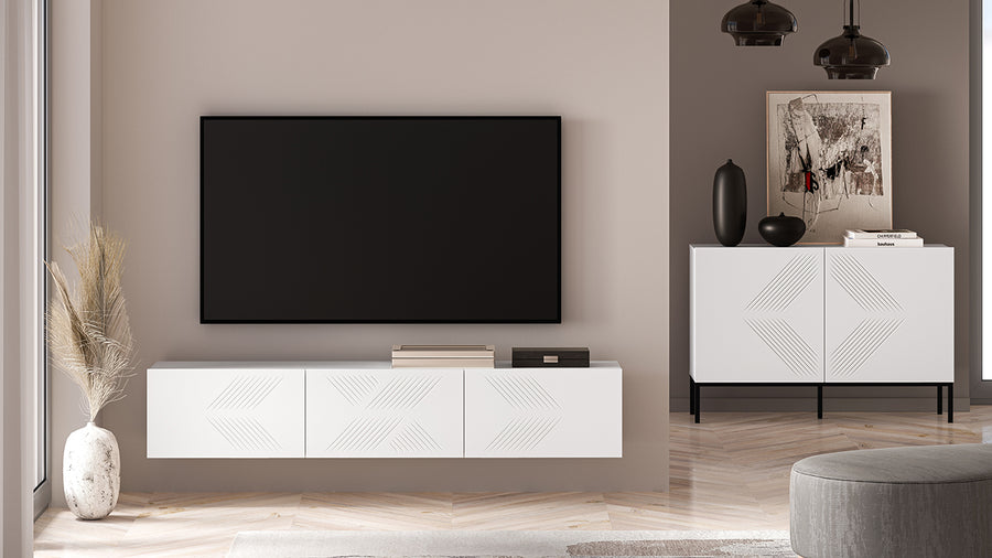 TV-Lowboard Hängend – CLEARING 07 – Schwebedesign mit geometrischer Fräsung