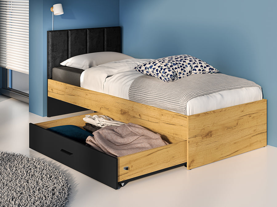 Bett – COLT 10 – Modernes Polsterbett mit Velours-Kopfteil