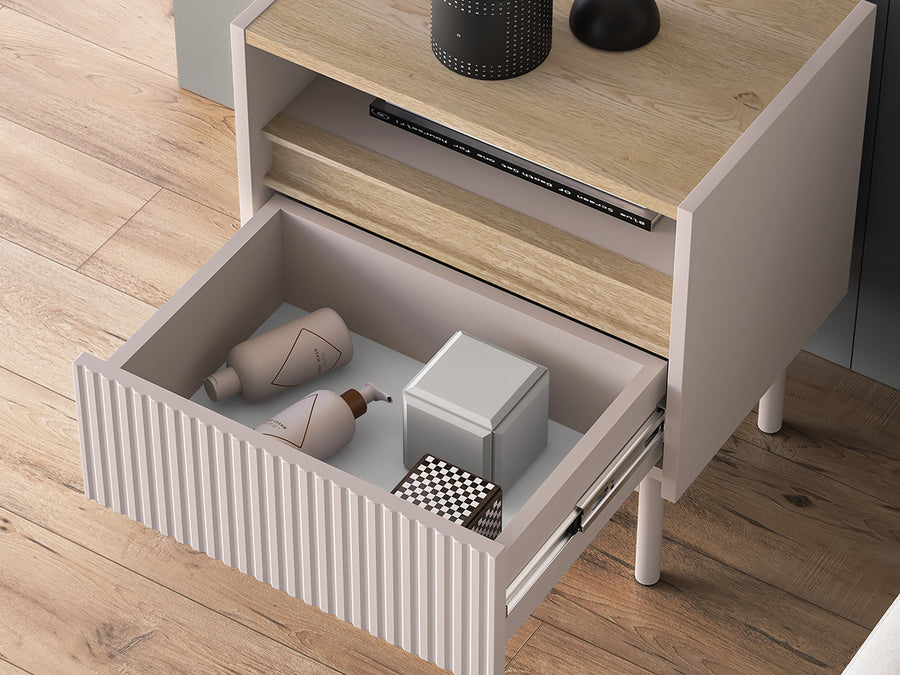 Nachttisch – DUNEA 08 – Moderner Beistelltisch mit Schublade und Holzoptik