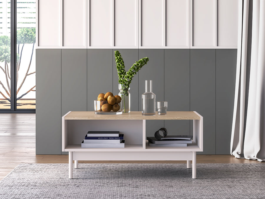 Couchtisch – DUNEA 09 – Moderner Wohnzimmertisch mit Stauraum und Holzoptik