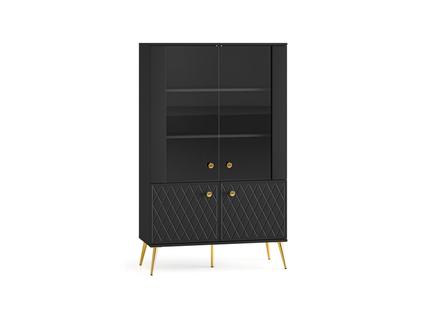 Wohnzimmer Set – ELJOT – Elegantes 3-teiliges Anbauwand-Set in Schwarz mit Gold-Akzenten
