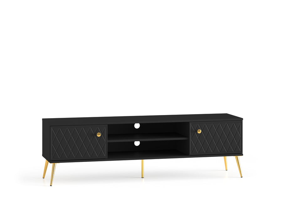 Wohnzimmer Set – ELJOT – Elegantes 3-teiliges Anbauwand-Set in Schwarz mit Gold-Akzenten