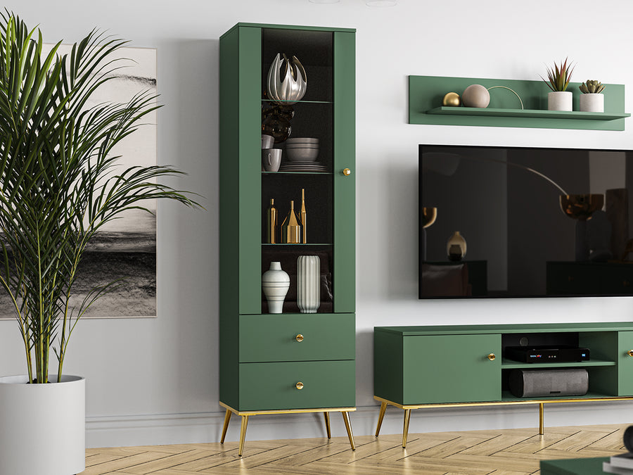 Vitrine – FOREST 01 – Elegante Schrankvitrine mit Displayfächern und Schubladen