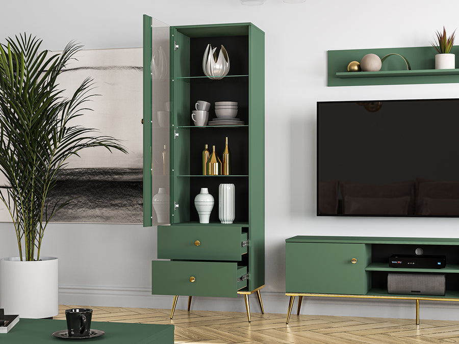 Vitrine – FOREST 01 – Elegante Schrankvitrine mit Displayfächern und Schubladen