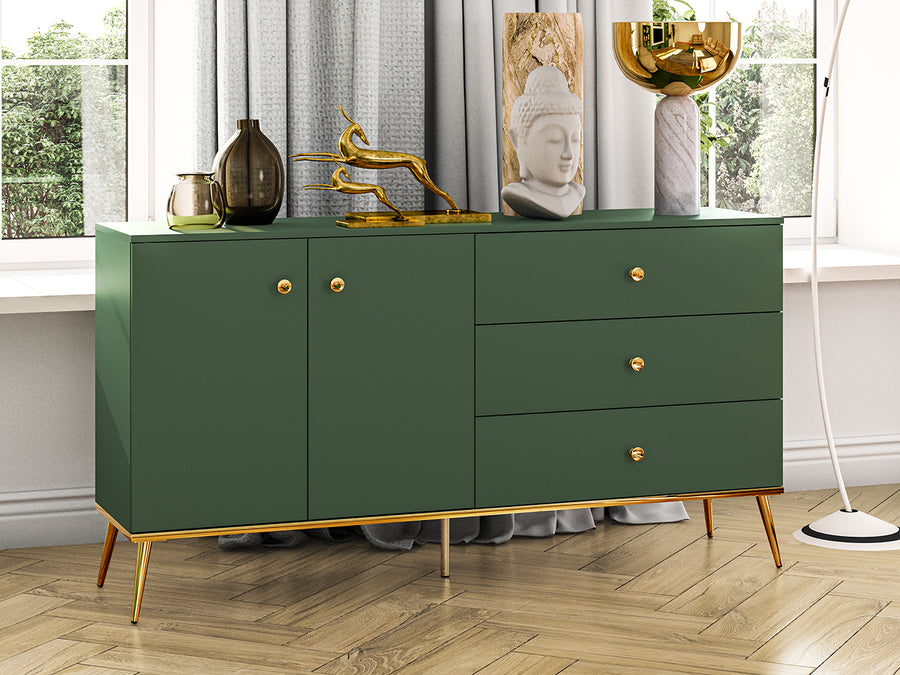 Kommode – FOREST – Elegantes Sideboard in Dunkelgrün mit goldenen Akzenten