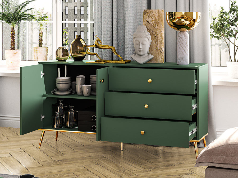 Kommode – FOREST – Elegantes Sideboard in Dunkelgrün mit goldenen Akzenten