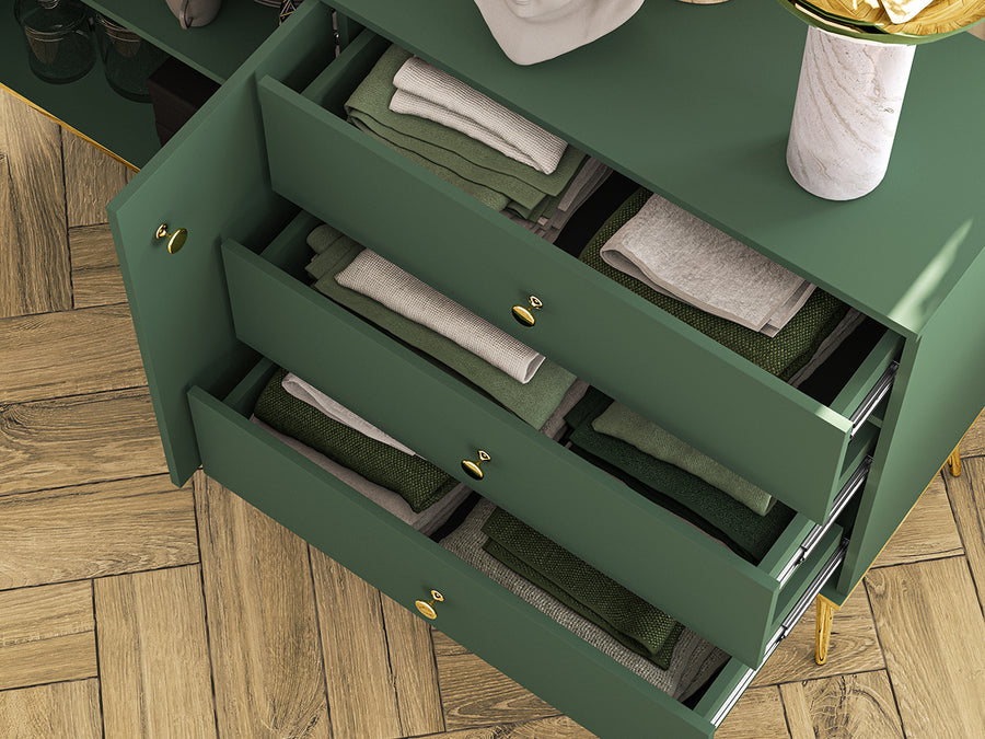 Kommode – FOREST – Elegantes Sideboard in Dunkelgrün mit goldenen Akzenten