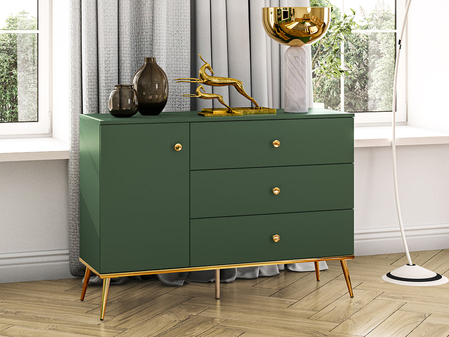 Kommode – FOREST – Elegantes Sideboard in Dunkelgrün mit goldenen Akzenten