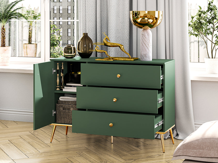 Kommode – FOREST – Elegantes Sideboard in Dunkelgrün mit goldenen Akzenten