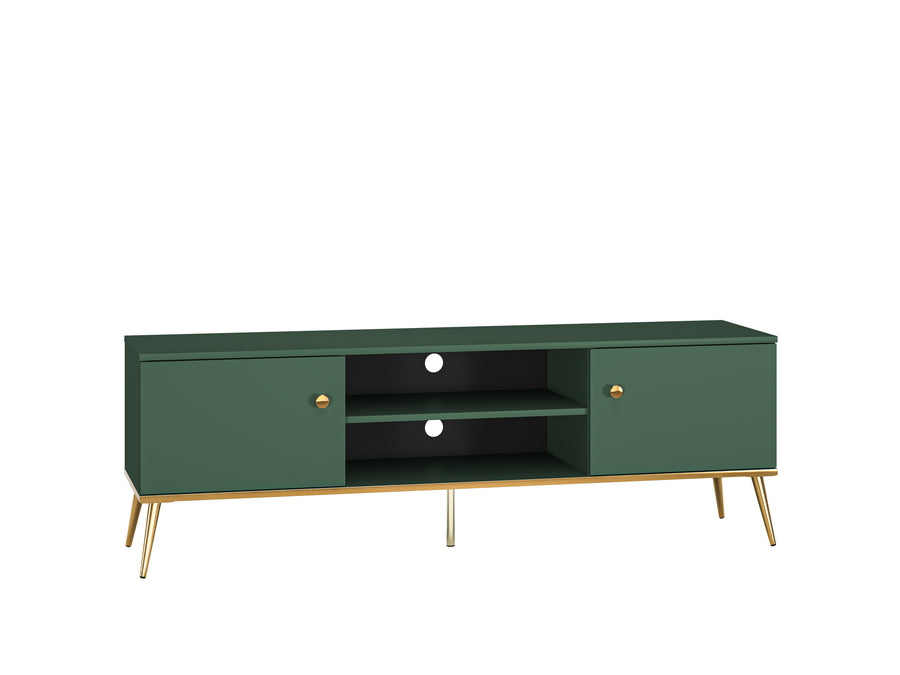 TV Board – FOREST 05 – Modernes Lowboard in Dunkelgrün mit goldenen Beinen