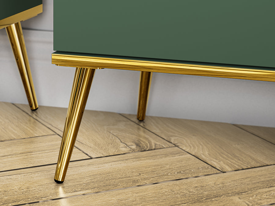 TV Board – FOREST 05 – Modernes Lowboard in Dunkelgrün mit goldenen Beinen