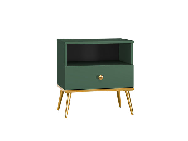 Nachttisch – FOREST – Eleganter Nachtschrank in Dunkelgrün mit goldenen Akzenten